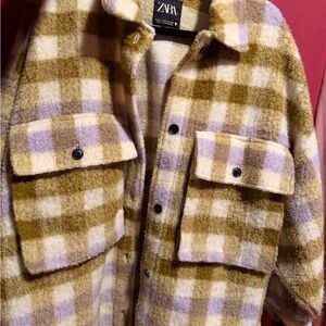 Zara Checkered Overshirt in Olive and Lavender